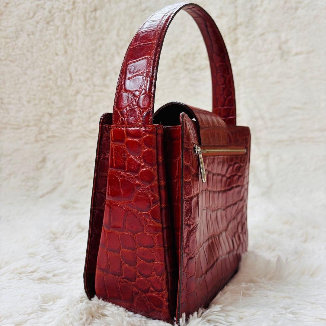 ガラバーニ　クロコダイル　ハンドバッグ　silverプレート　ブラウン　本革