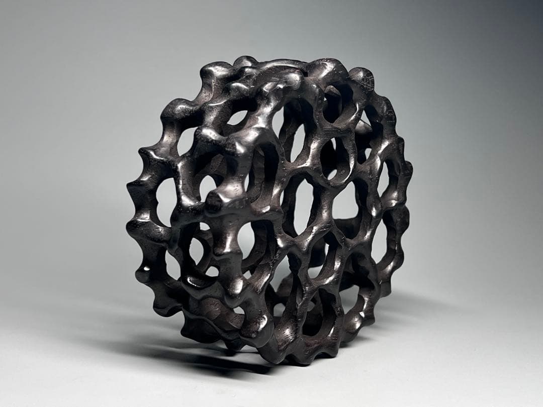 唐木　花台　透かし彫り　花瓶台　細工彫