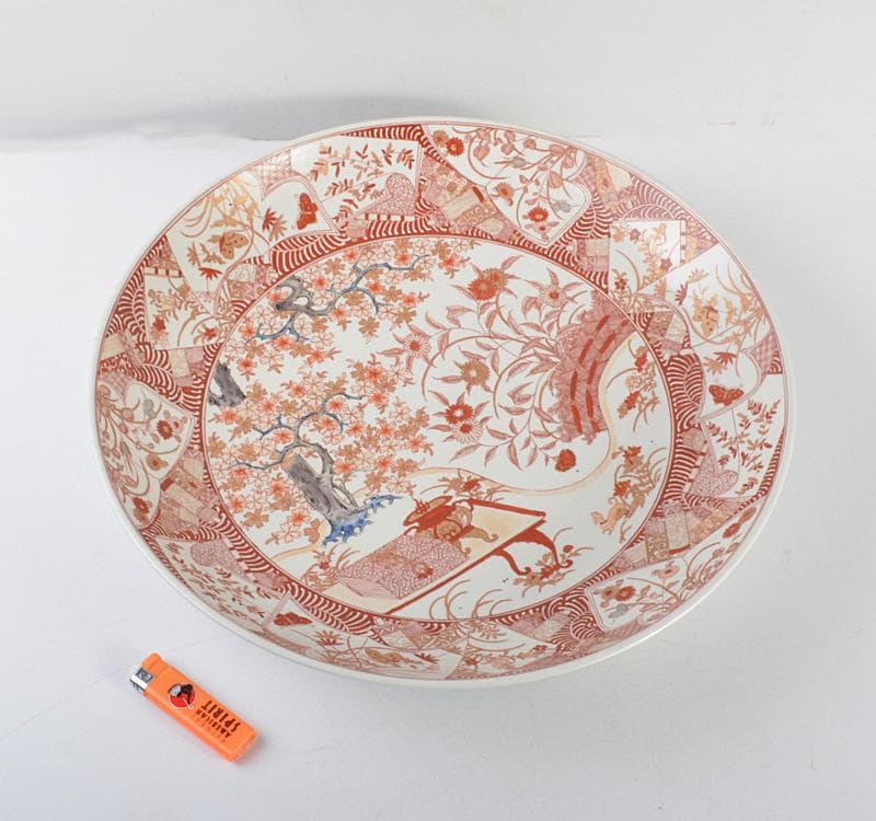 九谷焼　古九谷　赤絵金彩　花文　飾皿　大皿　直径約43.5㎝　M　R4861C