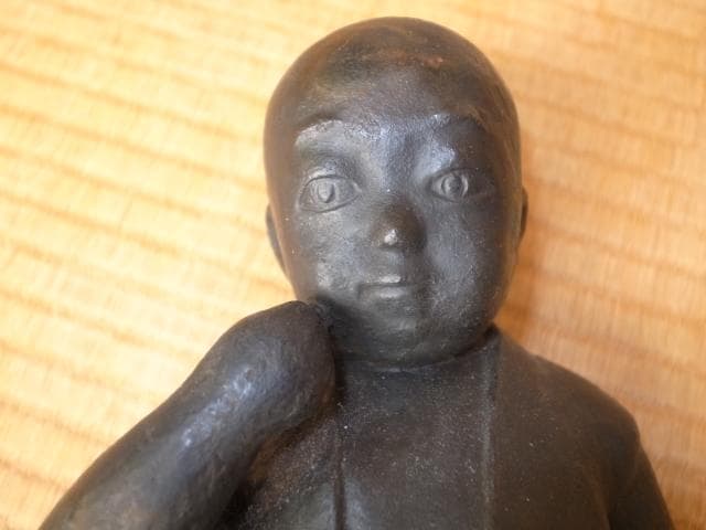 希少 美品 昭和31年作◆彫刻家 宮本隆 彫刻家『童子』ブロンズ \"隆\"落款