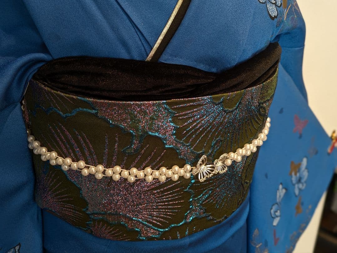 振袖フルセット 身丈168裄68 豪華振袖 金銀彩 青 黒 正絹 逸品 成人式