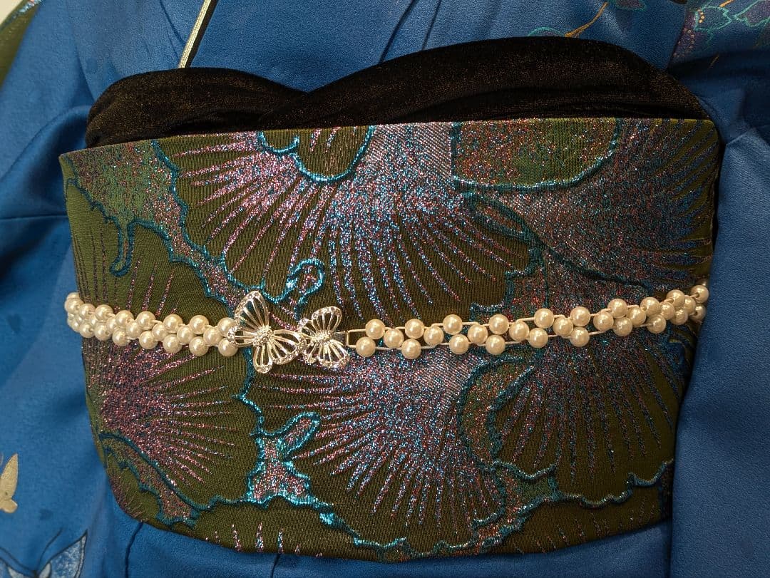 振袖フルセット 身丈168裄68 豪華振袖 金銀彩 青 黒 正絹 逸品 成人式