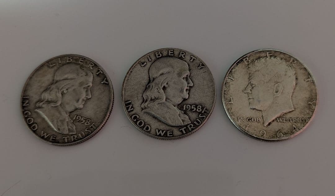 1958年 フランクリン・ハーフダラー2枚 / 1964年ケネディ・ハーフダラー