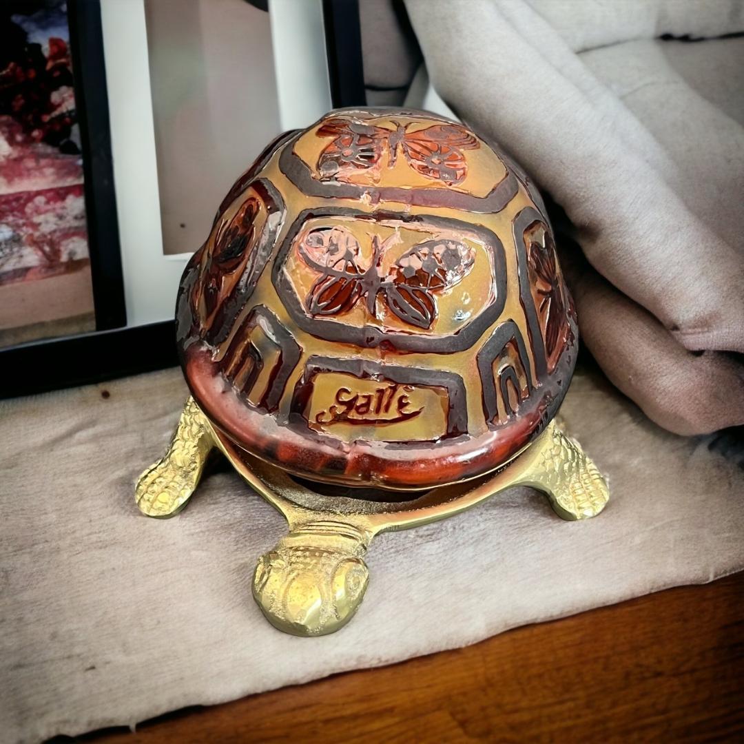 【証明書】エミールガレ　一灯ランプ 　亀紋　カメオ彫り　被せガラス　高さ10ｃｍ