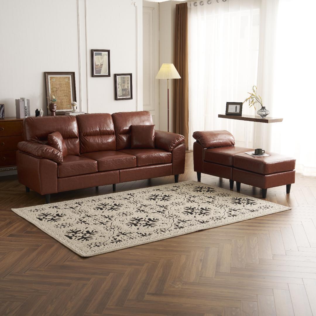 PU ソファ ソファーセット 5人掛け 2-5人掛け L字 クッション付 肘付き