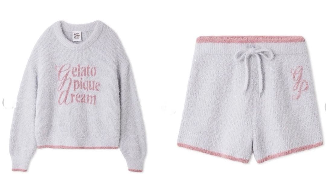 ジェラートピケ　ラメフェザープルオーバー&ショートパンツセット　ライトブルー
