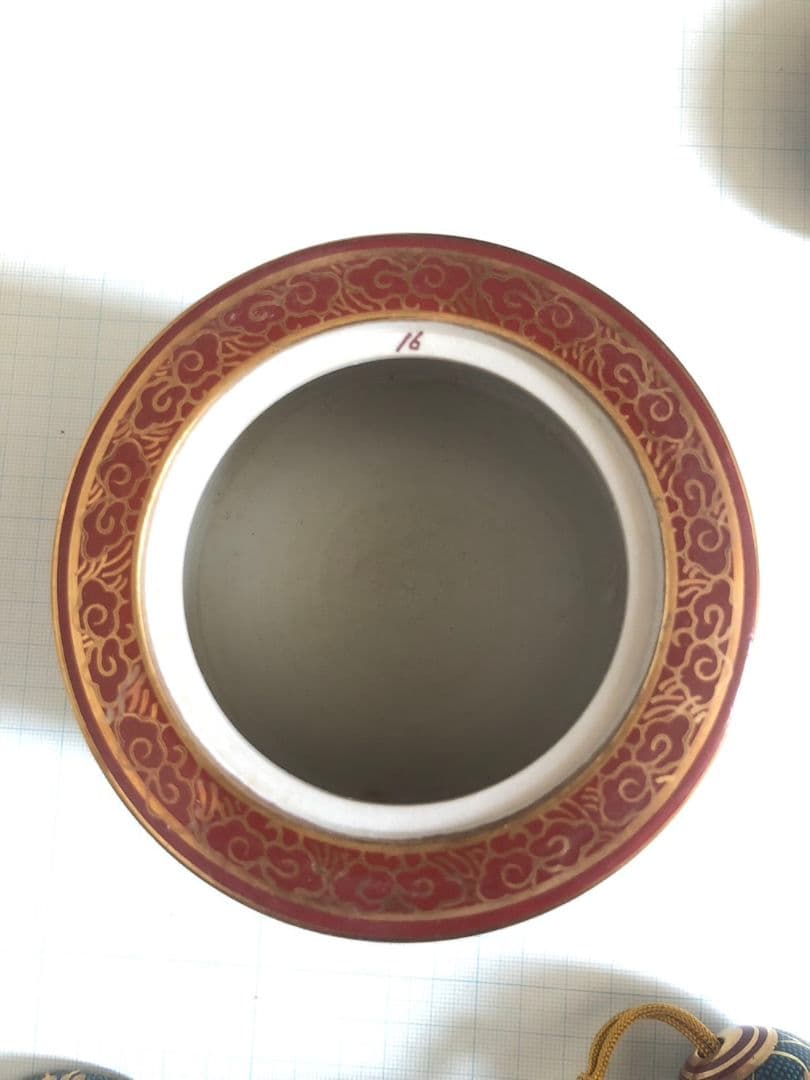 香炉　香合　風鎮　金彩　鉄仙　青粒　手描き　良山作　昭和当時物　陶磁器