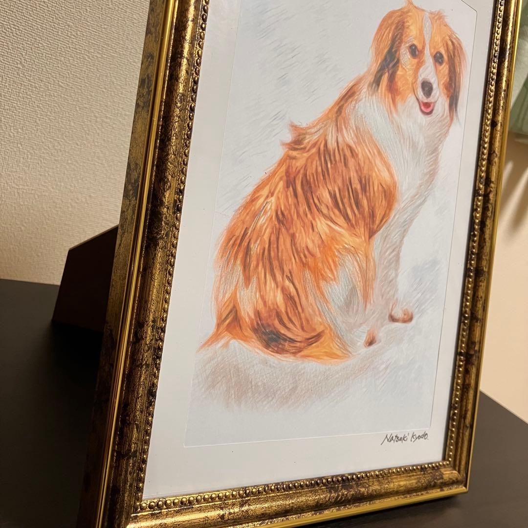 【コーイケルホンデュエ成犬】額装品　額縁寸法32.7㎝×24.0㎝×1.5㎝