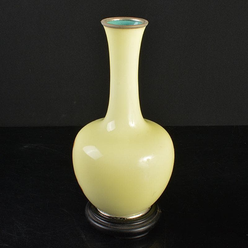 七宝焼　田村七宝工芸　梅文　花瓶　唐木台付　時代箱付　V　R7445