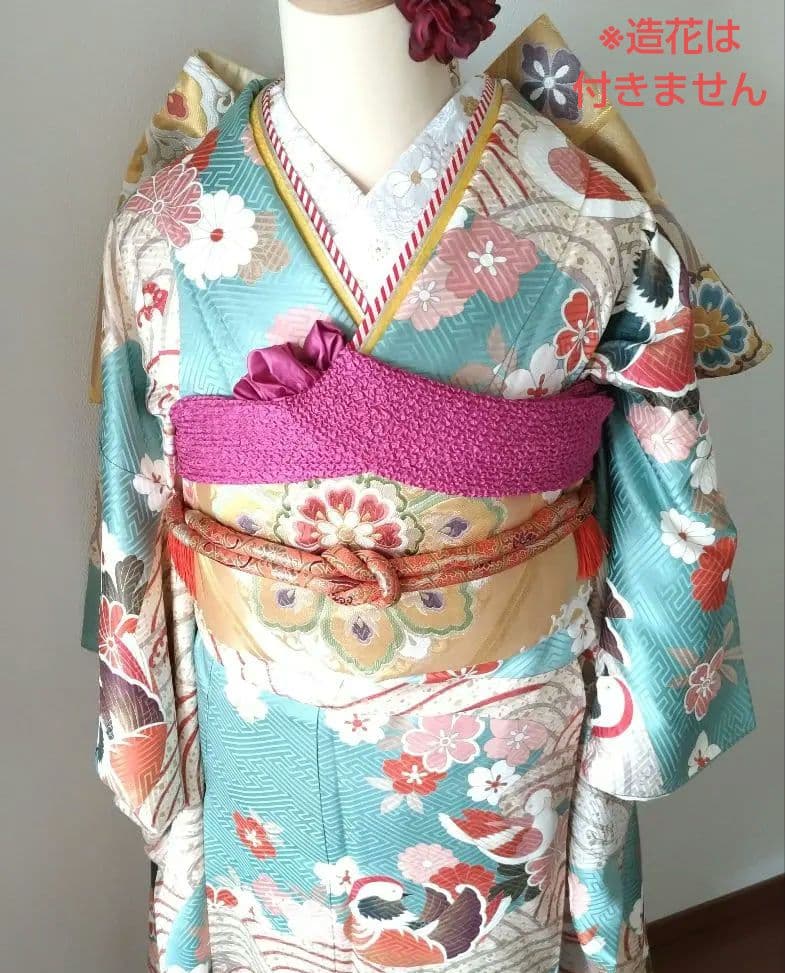 ナチ様　437.レトロ可愛い振袖8点セット　正絹　フルセット　成人式