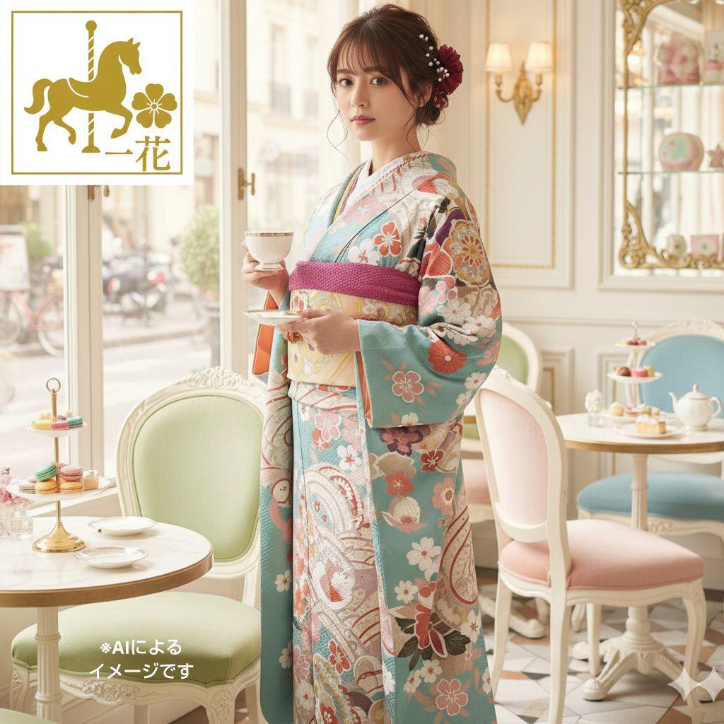 ナチ様　437.レトロ可愛い振袖8点セット　正絹　フルセット　成人式