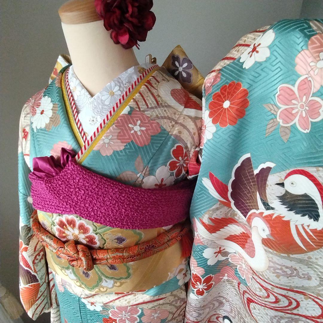 ナチ様　437.レトロ可愛い振袖8点セット　正絹　フルセット　成人式