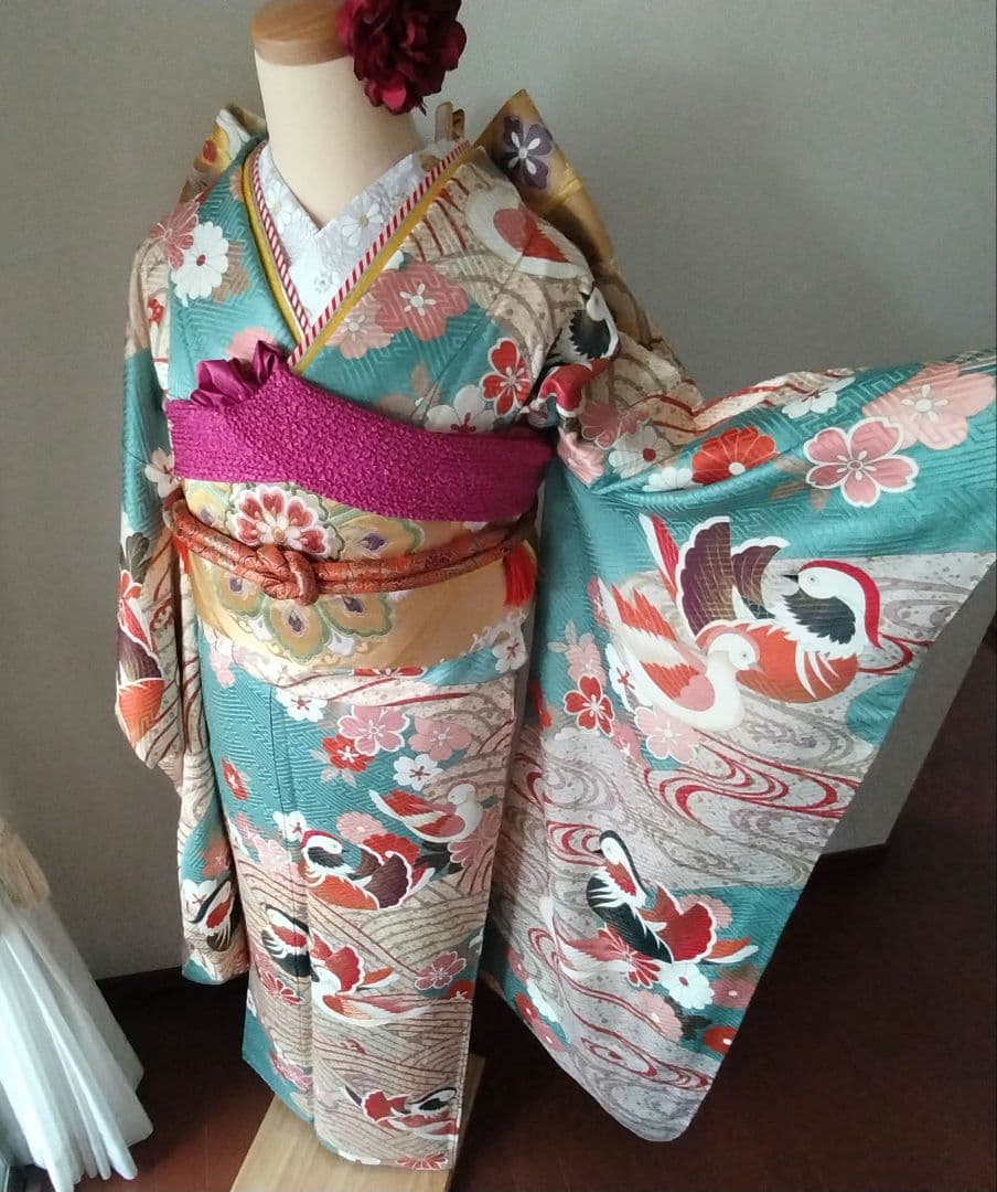 ナチ様　437.レトロ可愛い振袖8点セット　正絹　フルセット　成人式