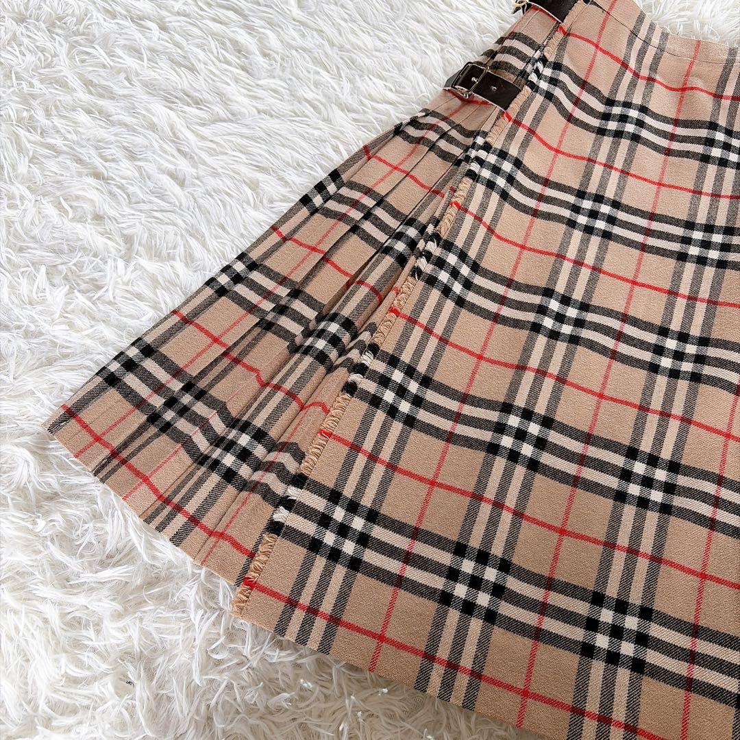 美品✨【バーバリーズ】ウール100%巻きプリーツスカート ノバチェック ベージュ