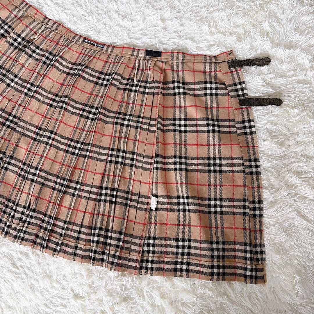 美品✨【バーバリーズ】ウール100%巻きプリーツスカート ノバチェック ベージュ