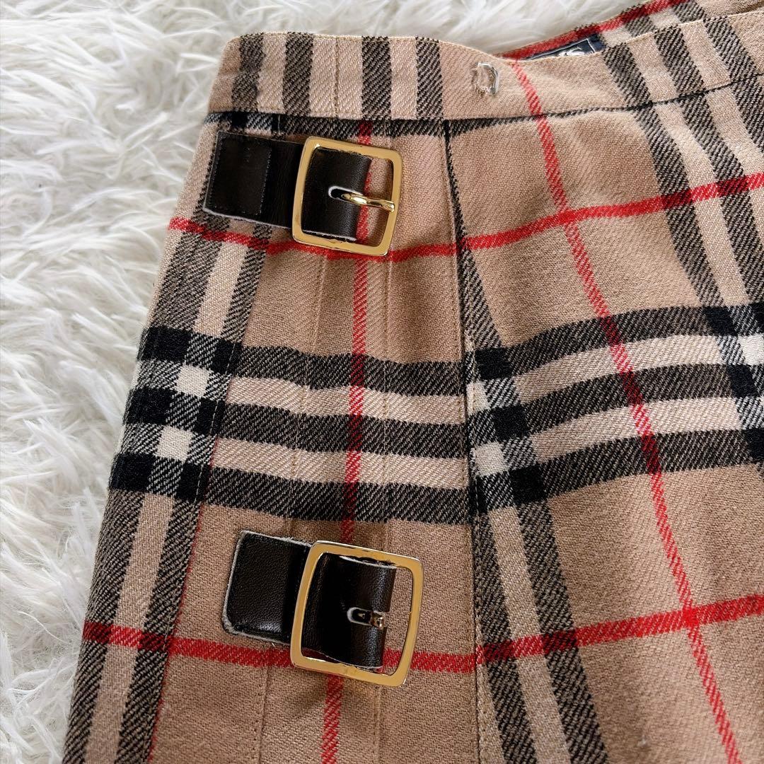 美品✨【バーバリーズ】ウール100%巻きプリーツスカート ノバチェック ベージュ