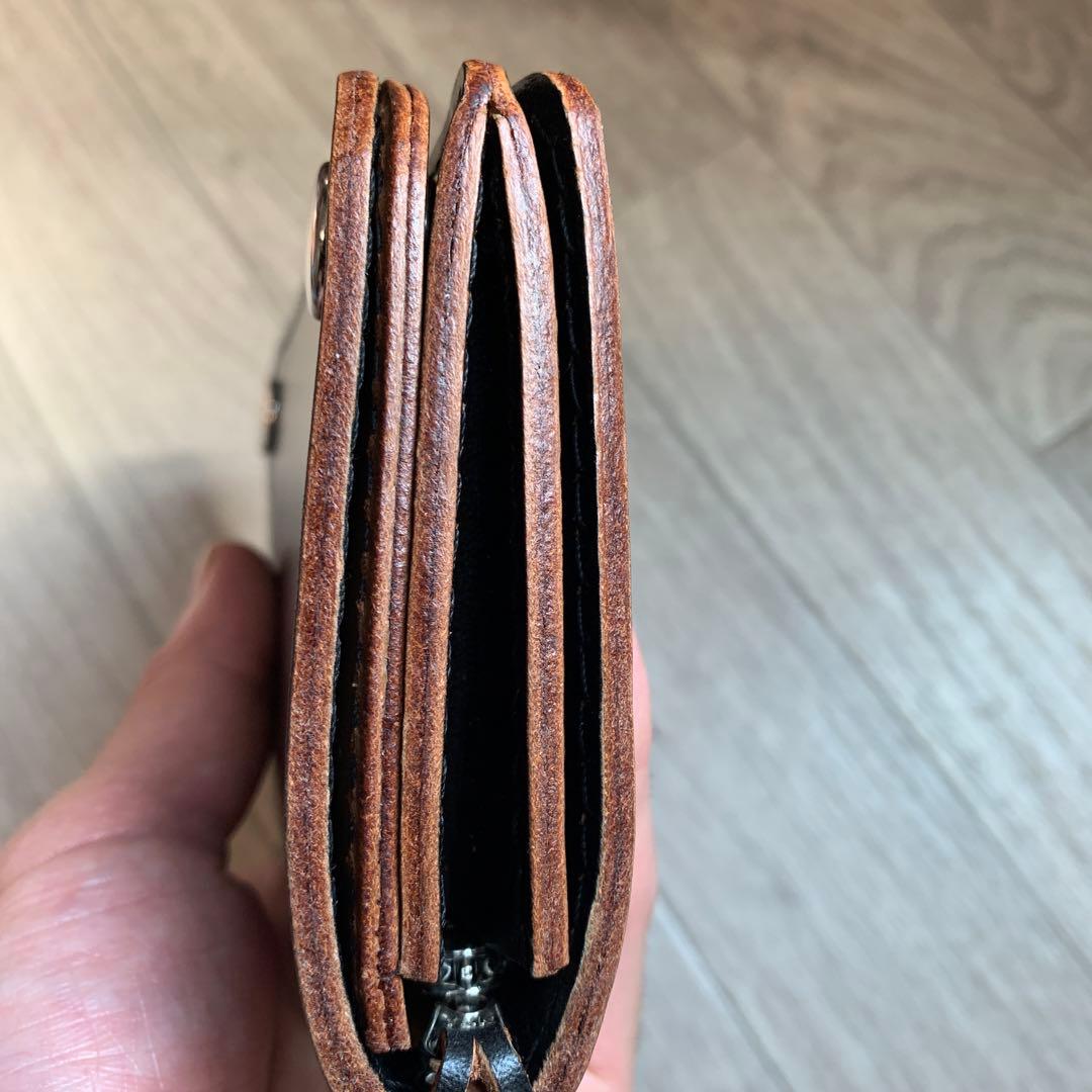 【茶芯ブラック】トラッカーウォレット　ミドル　ニッケル　お札を折らずに収納