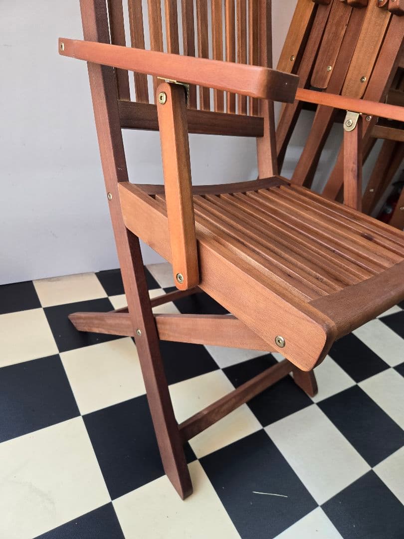 即日出荷 4個セット 木製スラットデザイン折りたたみ椅子 ガーデンチェア