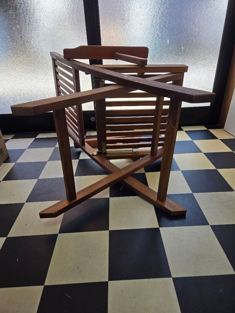 即日出荷 4個セット 木製スラットデザイン折りたたみ椅子 ガーデンチェア