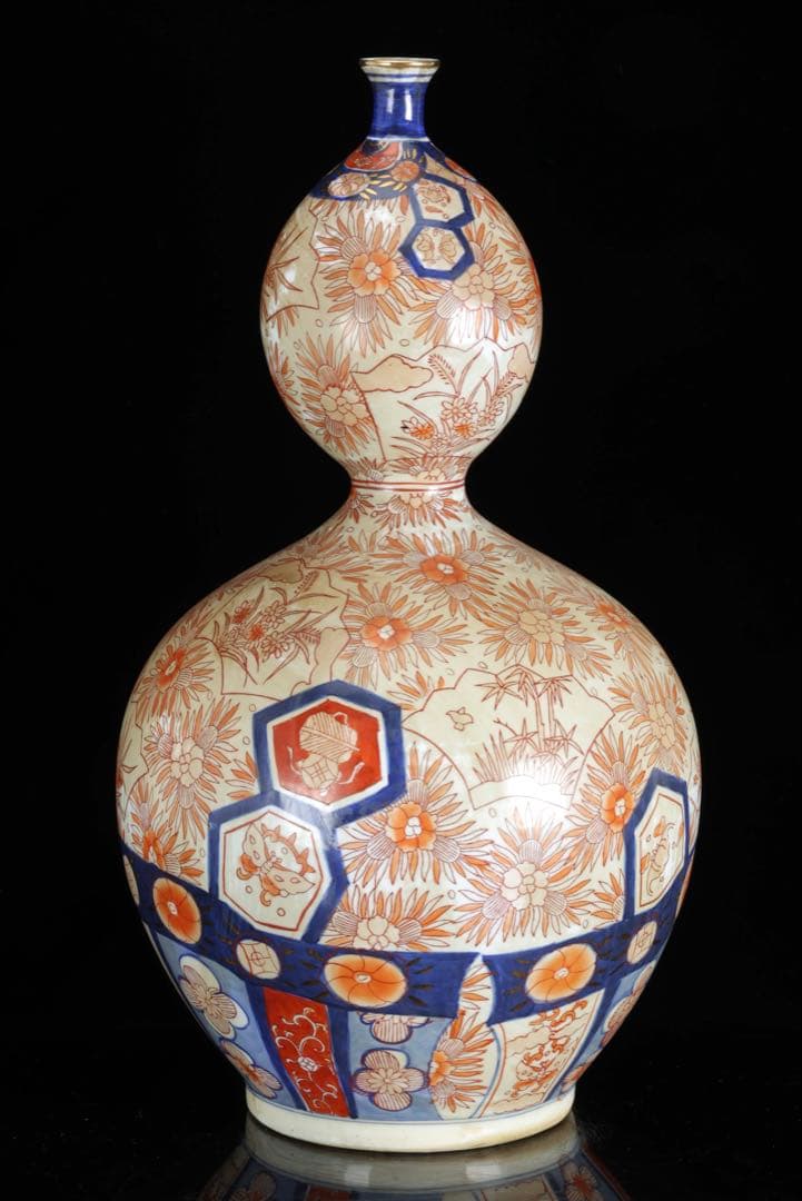古伊万里 瓢箪形大花瓶 吉祥文 赤絵金彩 染錦 飾壺 大徳利50㎝ 古美術 骨董