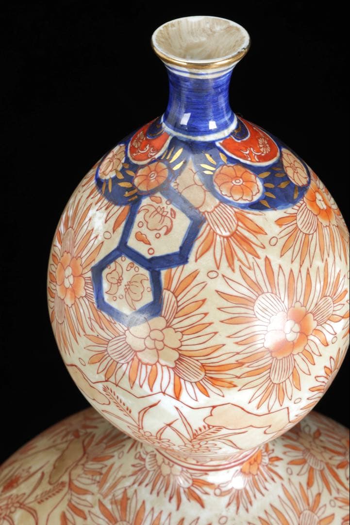 古伊万里 瓢箪形大花瓶 吉祥文 赤絵金彩 染錦 飾壺 大徳利50㎝ 古美術 骨董