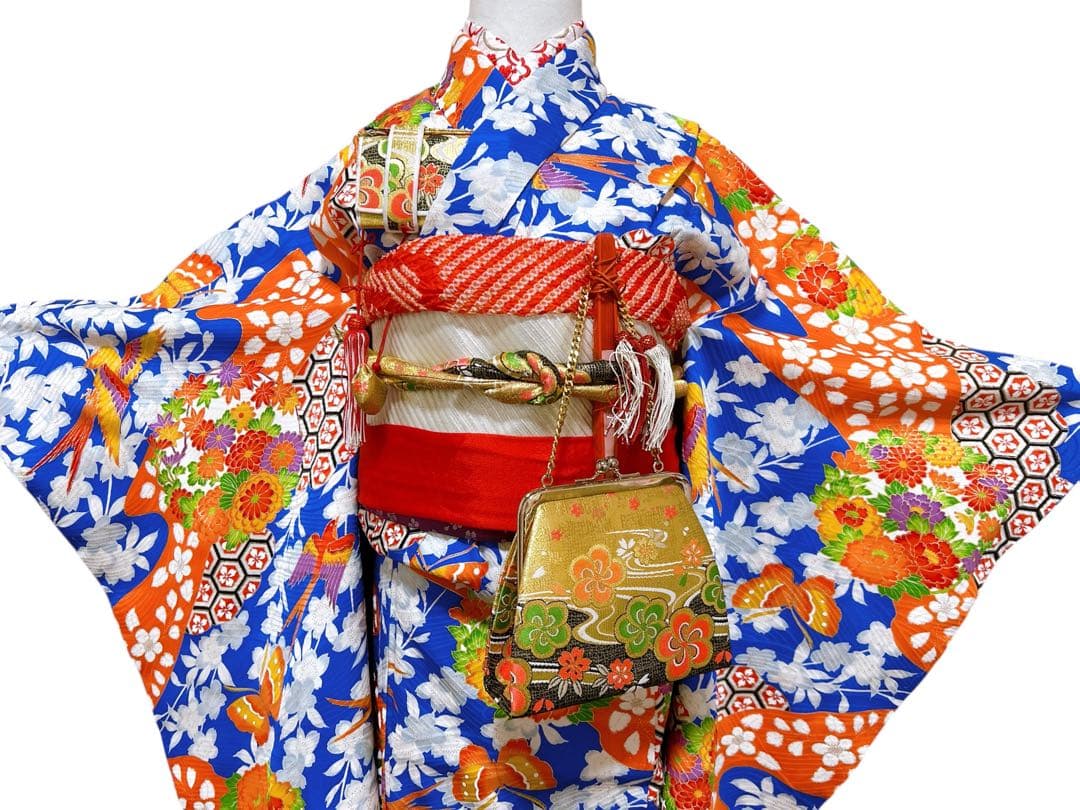 レトロ着物♡七五三　7歳　女の子　フルセット　一式　青系　アンティーク