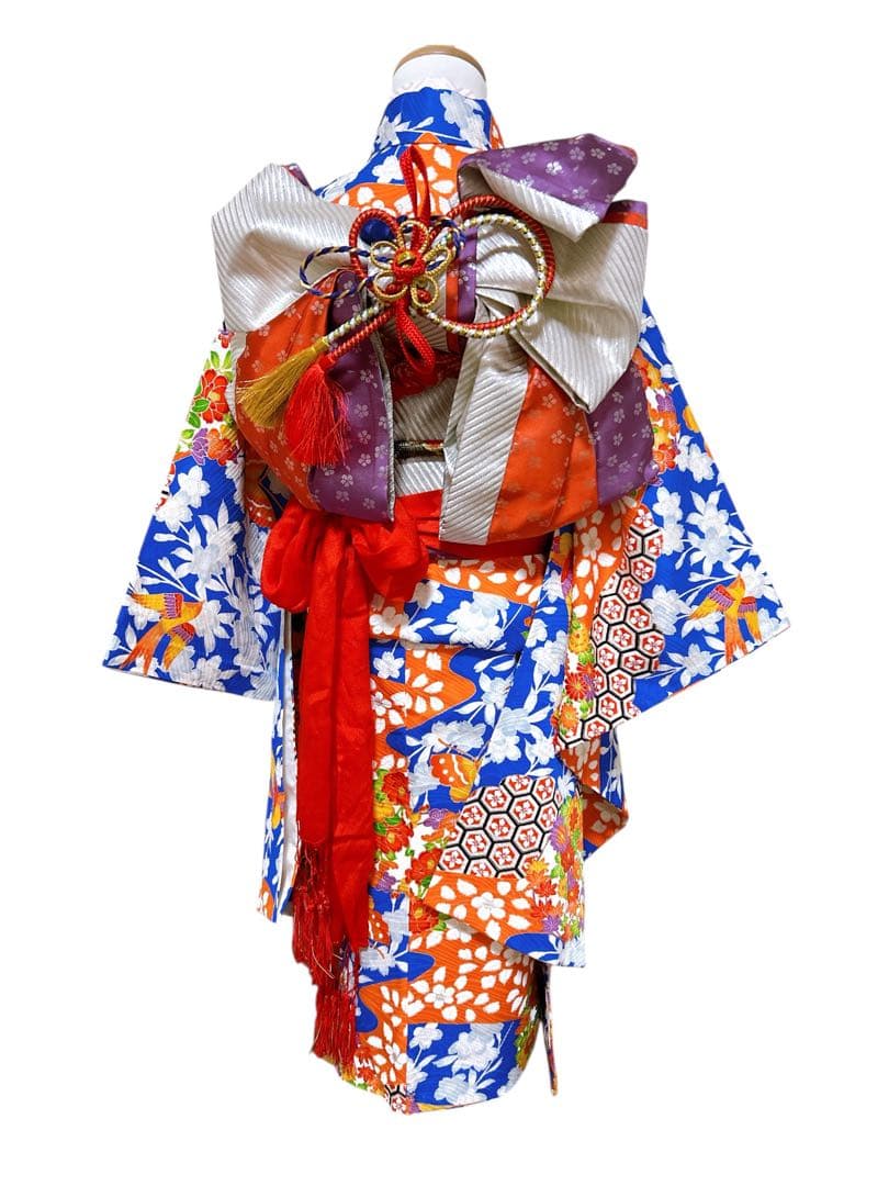 レトロ着物♡七五三　7歳　女の子　フルセット　一式　青系　アンティーク