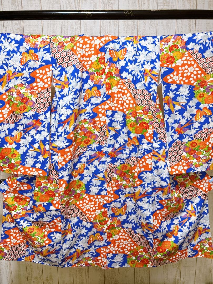 レトロ着物♡七五三　7歳　女の子　フルセット　一式　青系　アンティーク