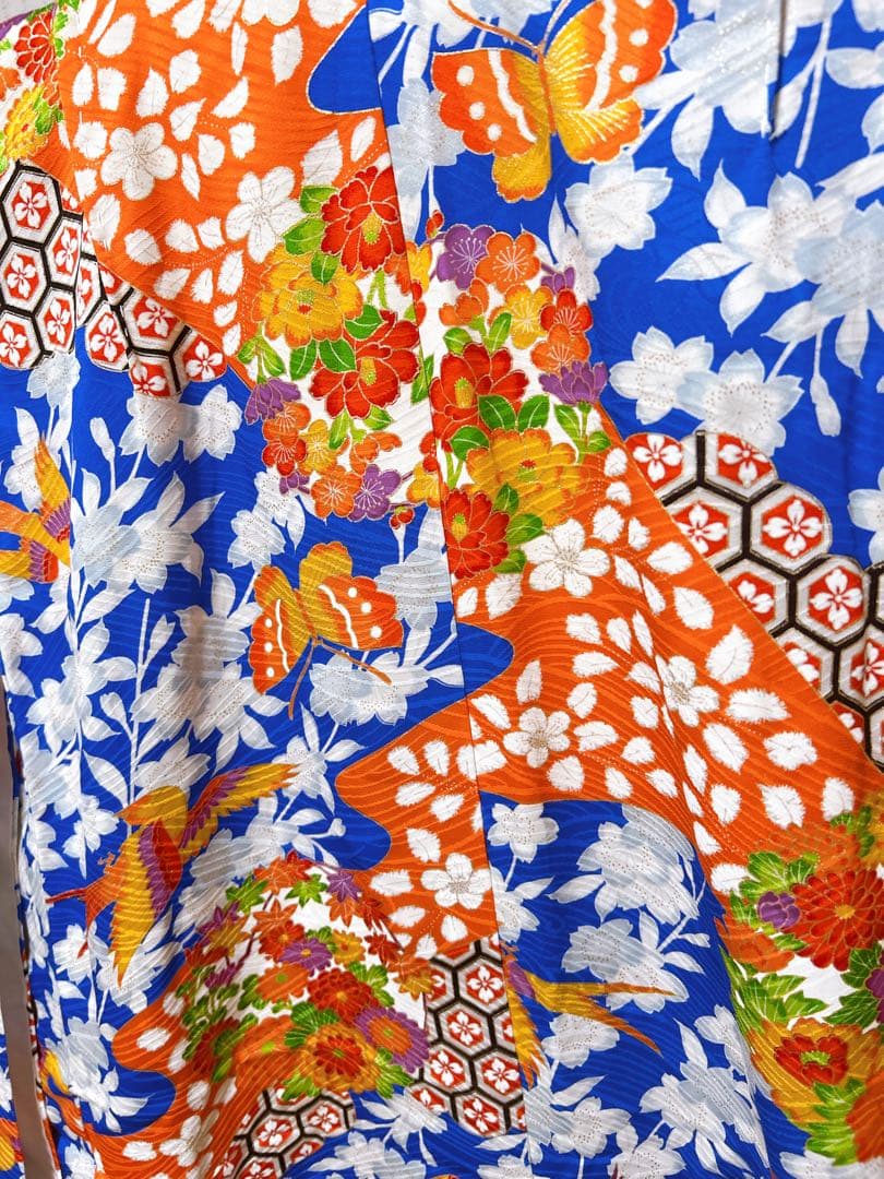 レトロ着物♡七五三　7歳　女の子　フルセット　一式　青系　アンティーク