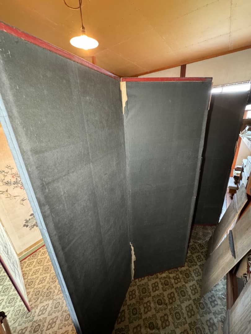 江戸後期 ~ 明治初期 六曲屏風 二点セット 鳥花図 美品 アンティーク