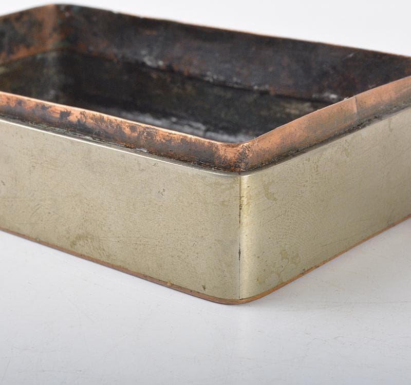 中国美術　古銅　山水人物刻　墨箱　松鶴銘 C R4316