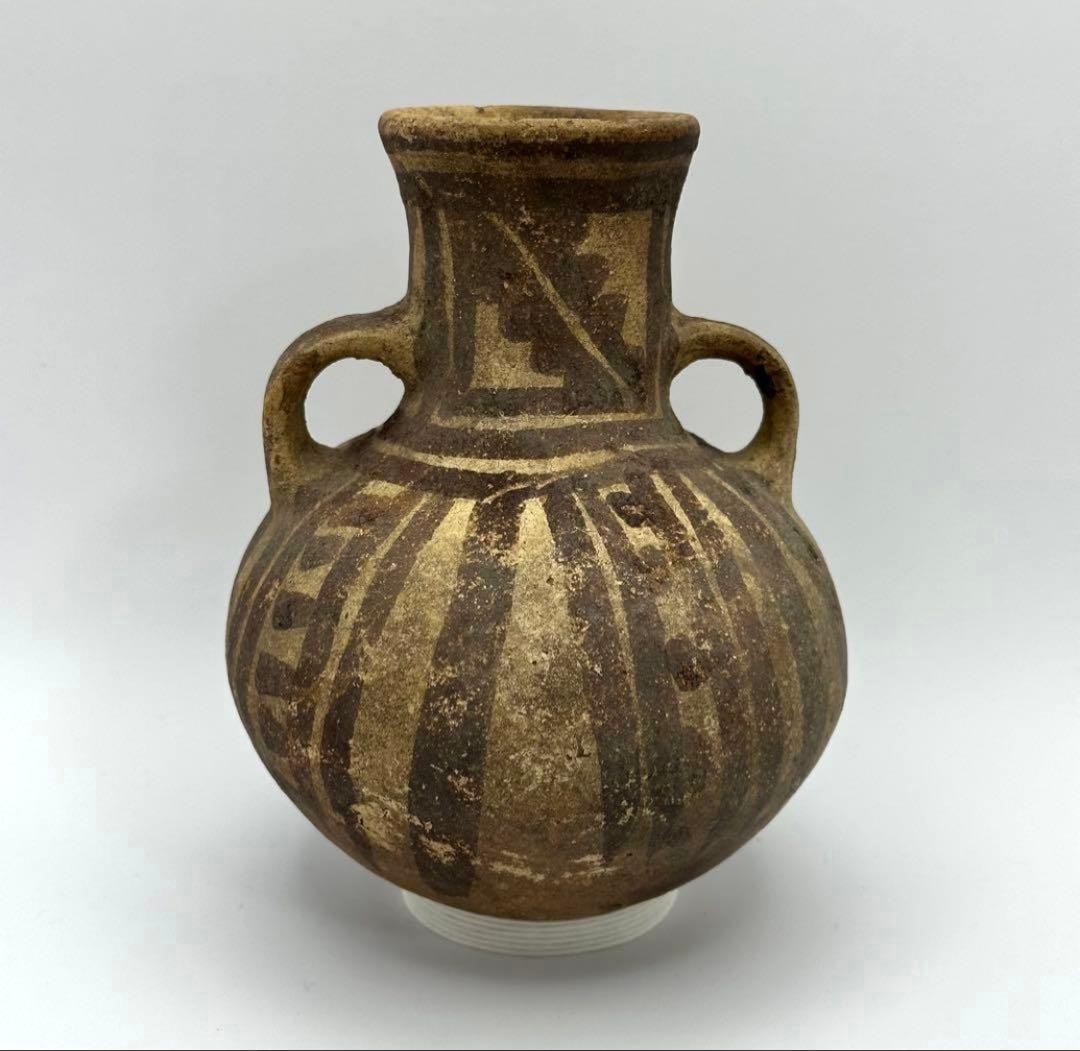 【土器】鑑定カード付 黄地黒彩壺 チャンカイ文化後期 プレコロンビア