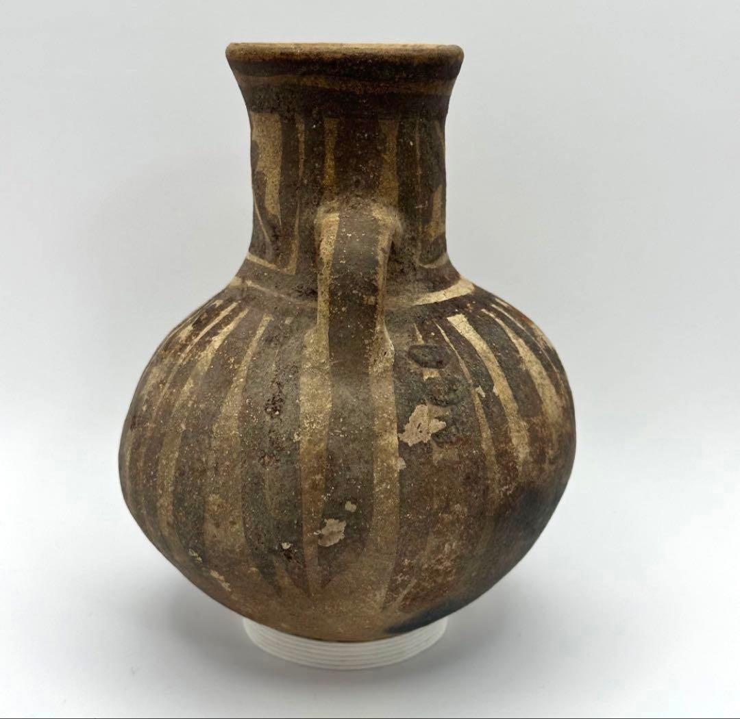 【土器】鑑定カード付 黄地黒彩壺 チャンカイ文化後期 プレコロンビア