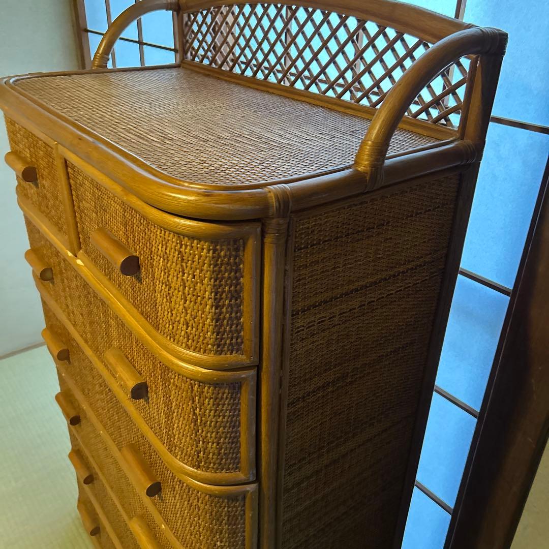ラタン　家具　6段チェスト（タンス）　ヴィンテージ　昭和レトロ