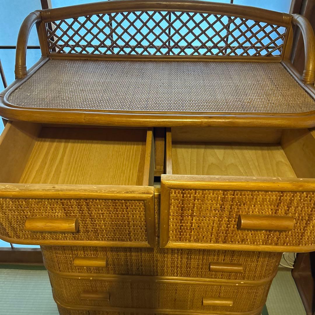 ラタン　家具　6段チェスト（タンス）　ヴィンテージ　昭和レトロ