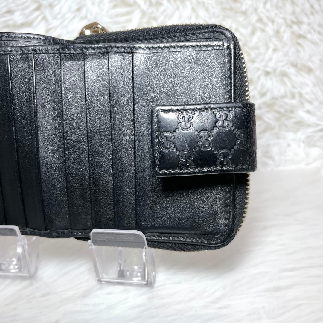 極美品 GUCCI マイクロGG シマ 2つ折り財布 レザー ラウンドジップ 黒