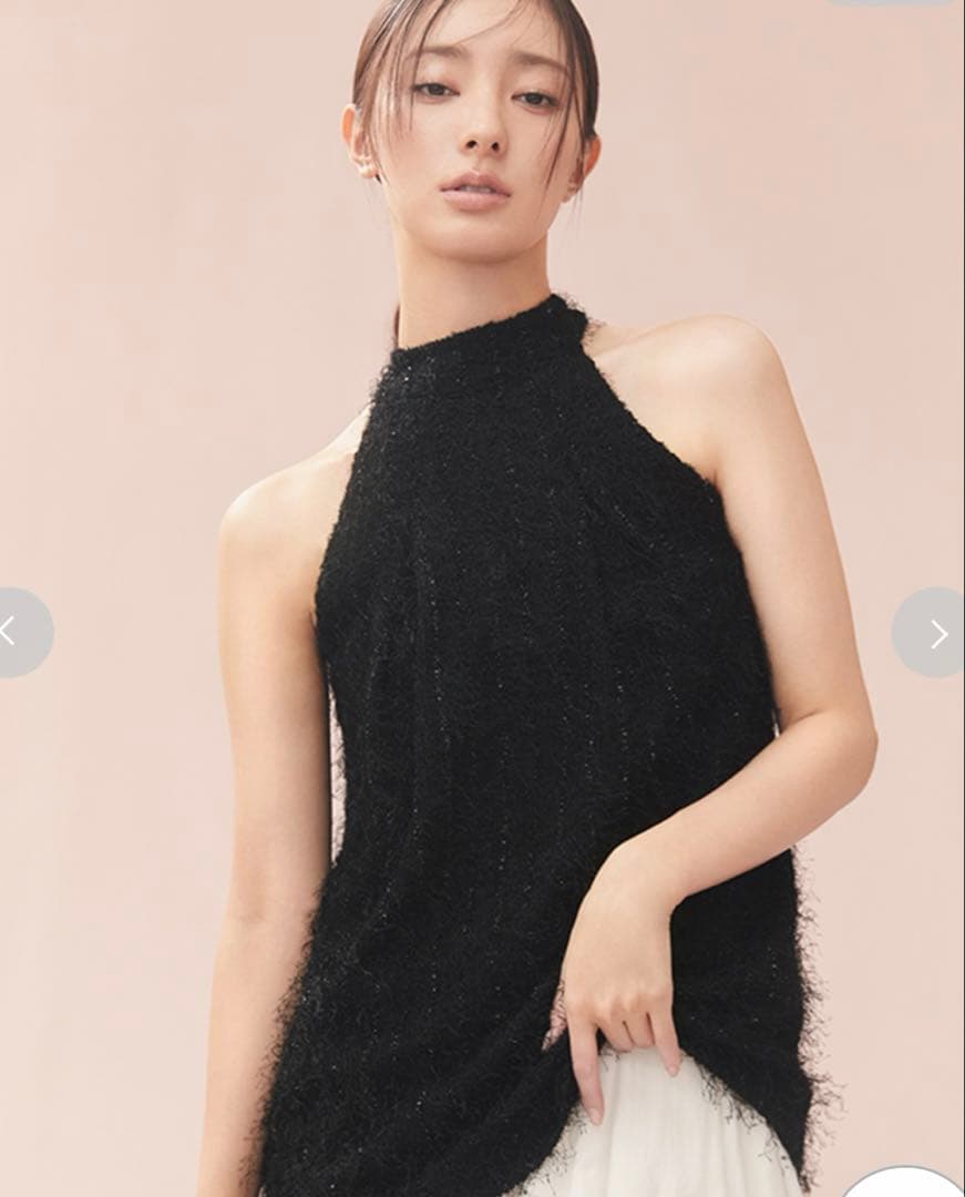 【FRAY I.D】フリンジジャガードホルタートップス　ブラック　BLK