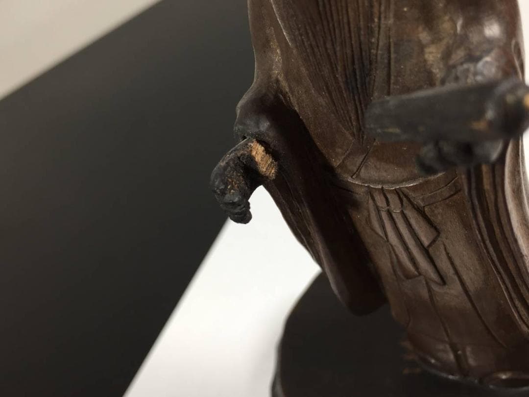 仙人 木彫り 人形 線密彫刻 約14.5cm 巻物 仏像 仙人像 中国美術 古玩