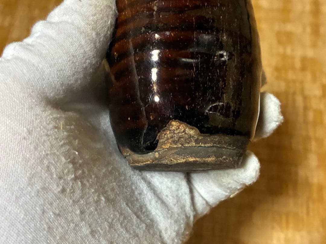 古陶器 飴釉 円筒形 茶入 木箱入 印あり 煎茶道具