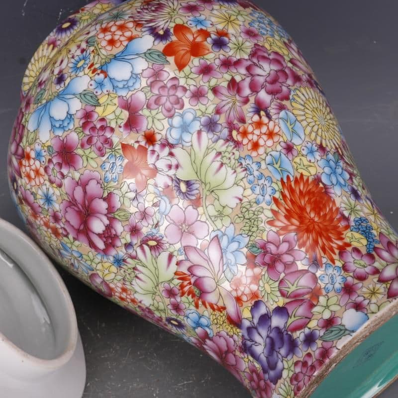 清 雍正 蒔金粉彩 万花紋将軍缶 景徳鎮 陶磁器 装飾品 現代工芸品美術品 置物