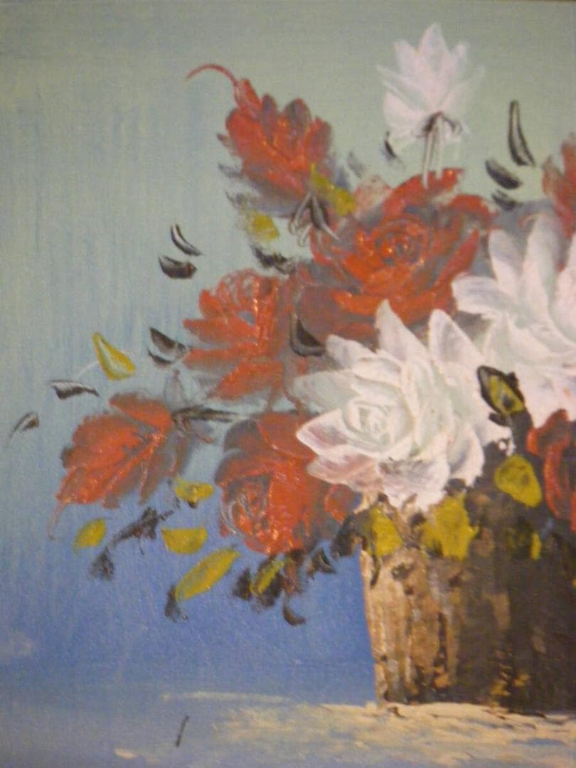 【真作】絵画　作者不詳　油彩6号　花　逸品　Q165