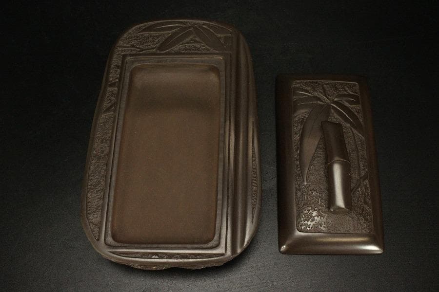 文房四宝 赤間硯石 昭竜山作 共箱 未使用(ZE618)