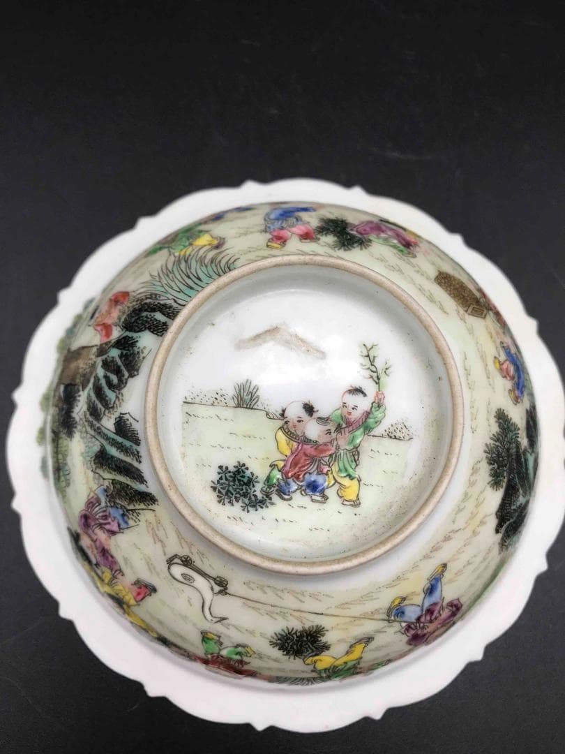 中国古美術　清時代　粉彩　子供人物福紋鉢　水注　水指　盆(C-7)