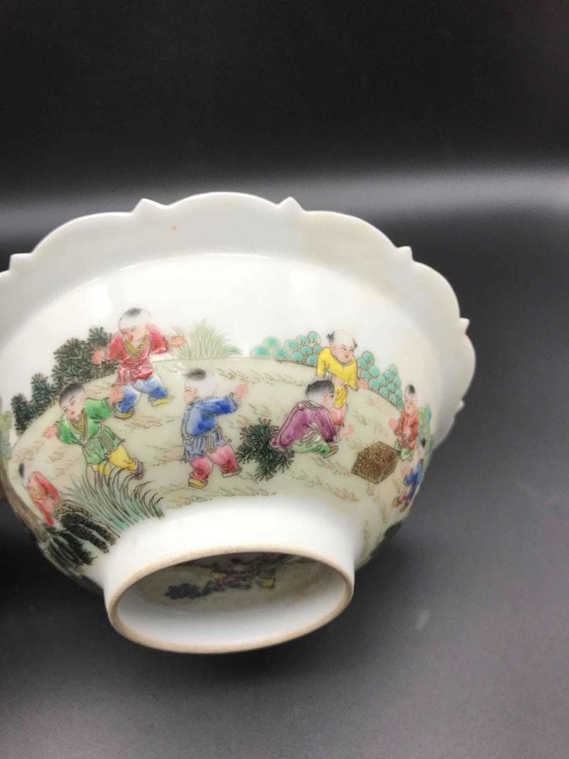 中国古美術　清時代　粉彩　子供人物福紋鉢　水注　水指　盆(C-7)