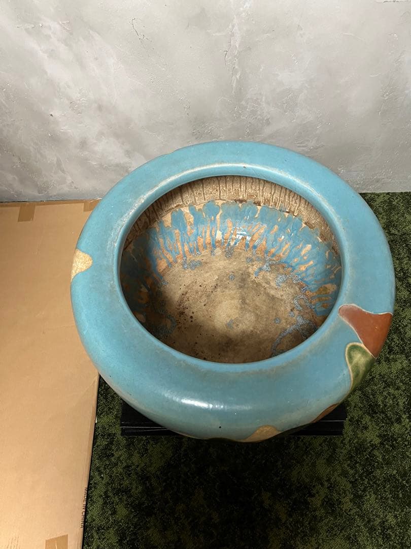 絵柄　火鉢　大型　風景　かめ　陶器