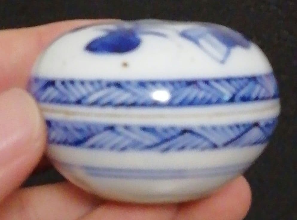 三浦竹泉作　染付　青華　人物　香合　共箱　茶道具