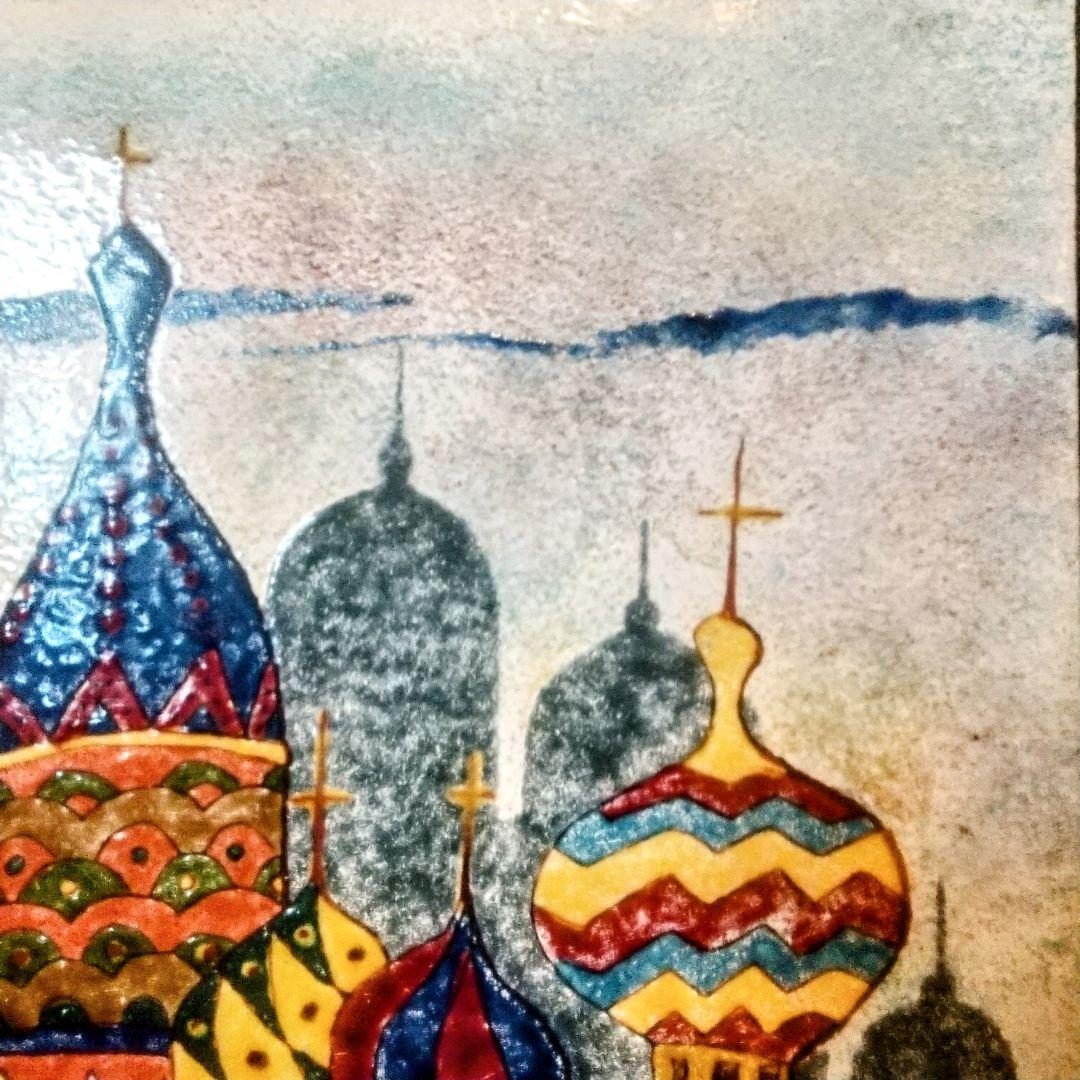 ヴィンテージ 七宝画 大聖堂 エナメル画 銅板 41✕32cm ワシリイ 正教会