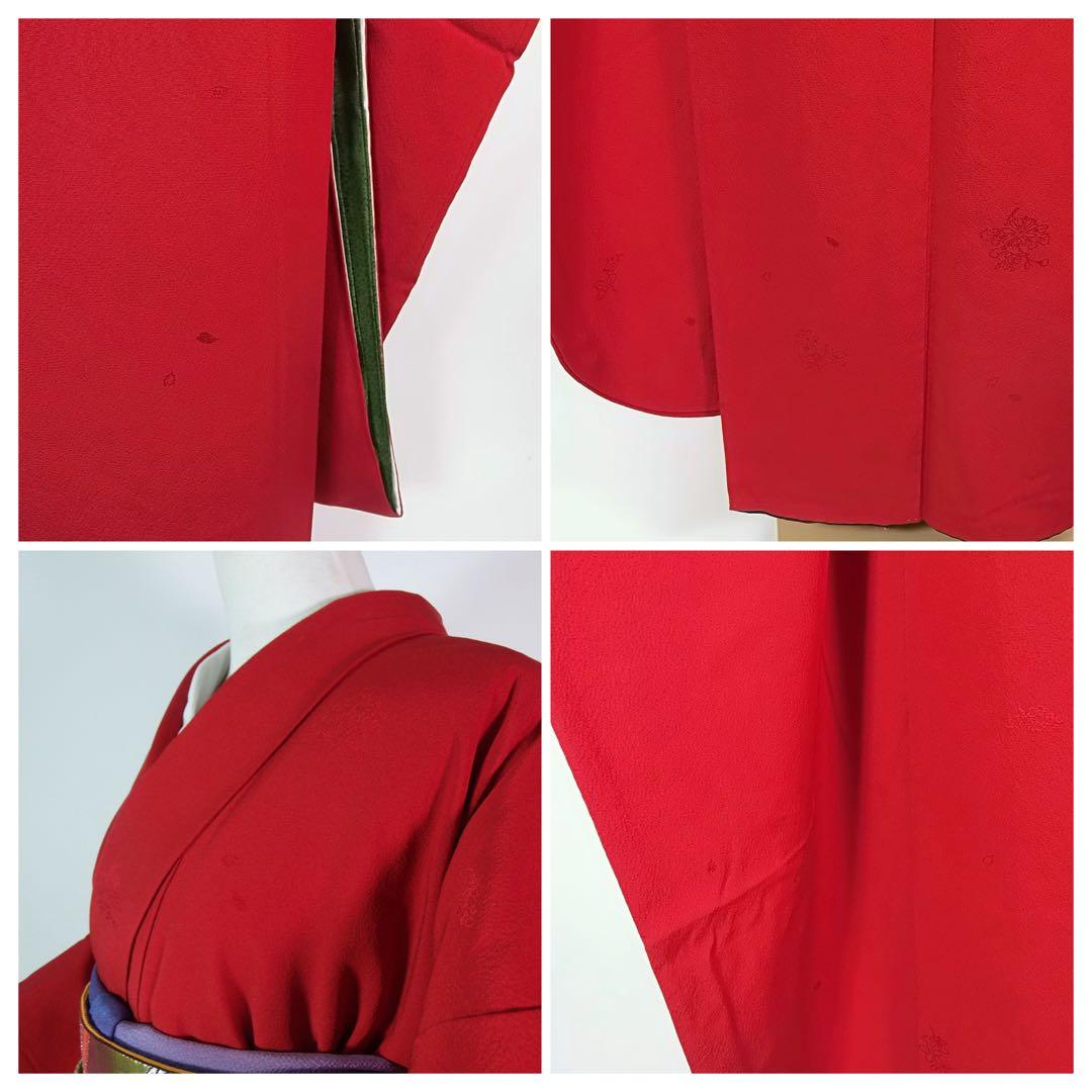 【山本寛斎デザイン】紅赤色＊色無地振袖＊上品地紋×華やぎモダン／個性派の一枚