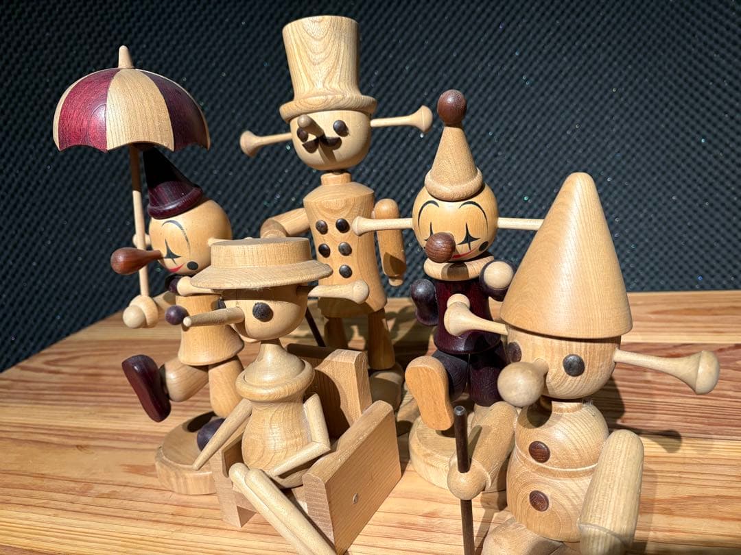 木製 人形 クラウン ピエロ 5体セット ウッドドール 北欧風 置物