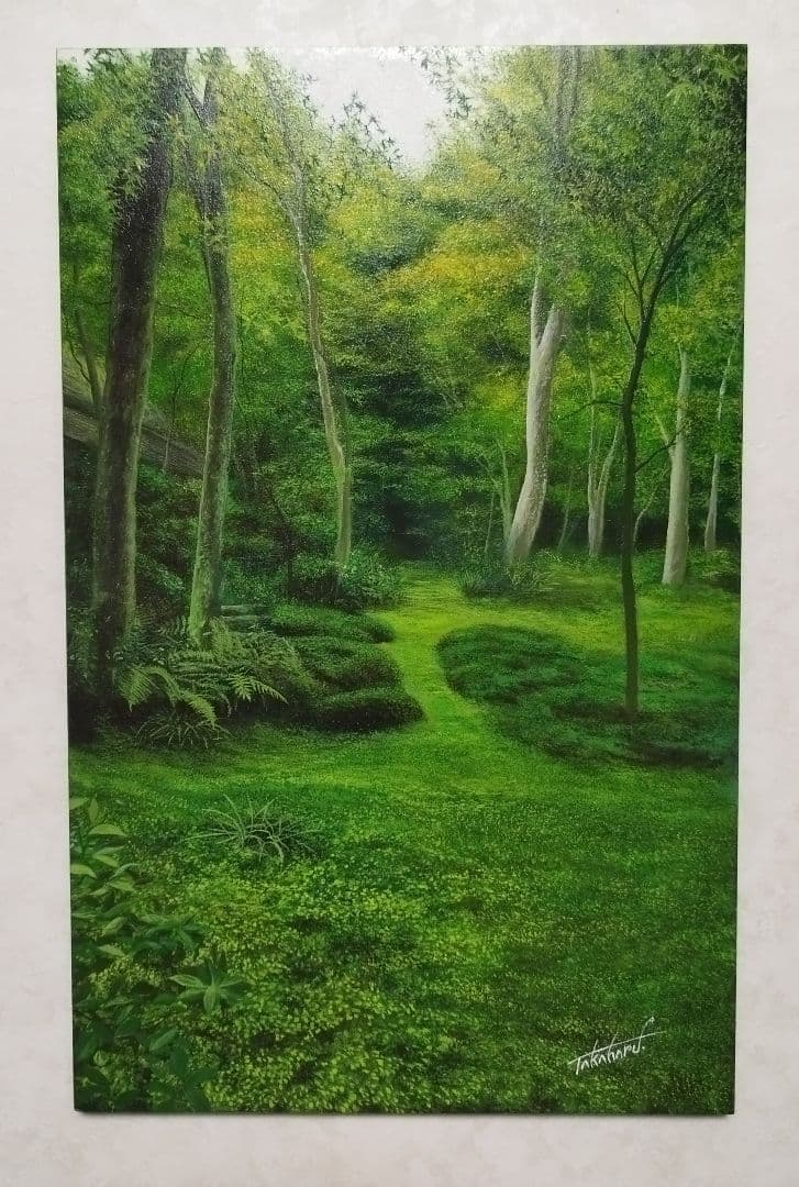 油絵原画 京都の苔庭（祇王寺）サイズM10 写実画